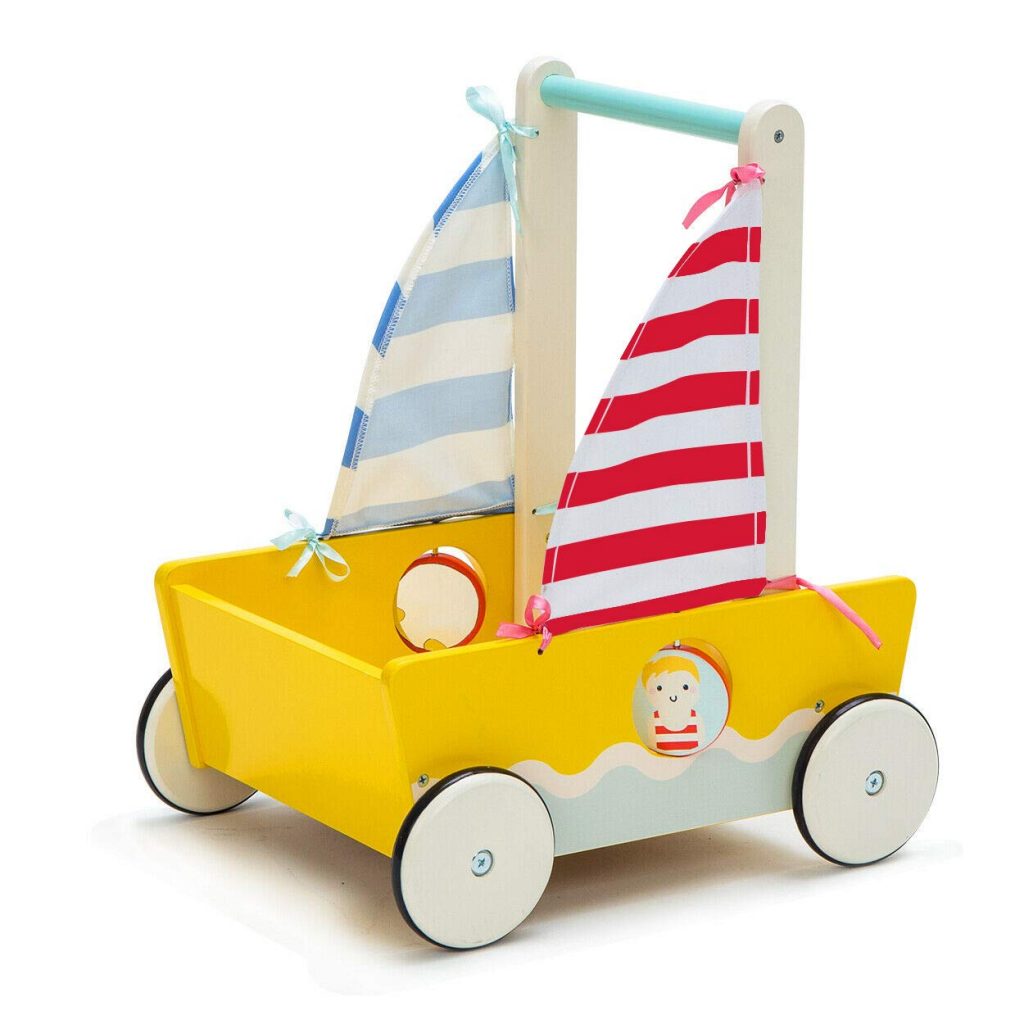 2-in-1 Wooden Baby Aircraft Yellow Blue Push Walker by labebe